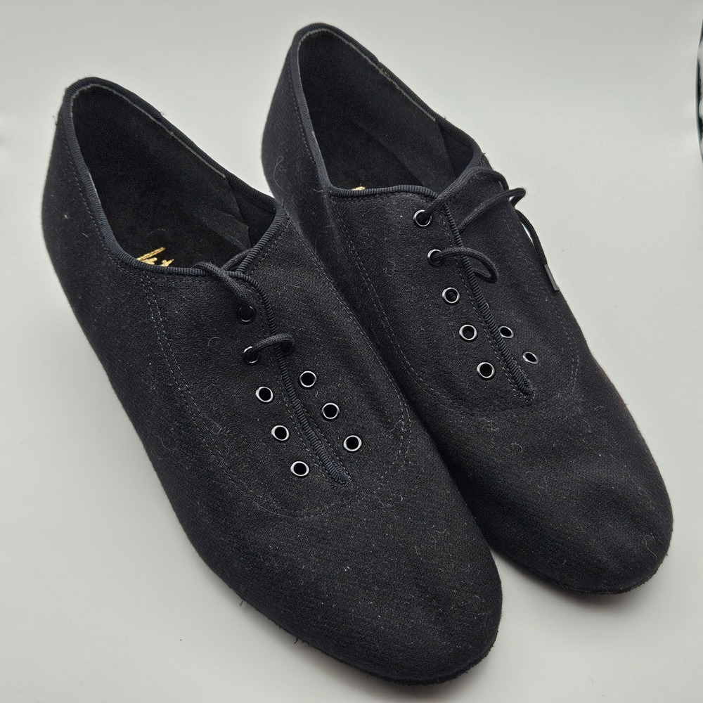 International Dance Shoes Black Canvas Ballroom Dance Shoes Made in England 7.5